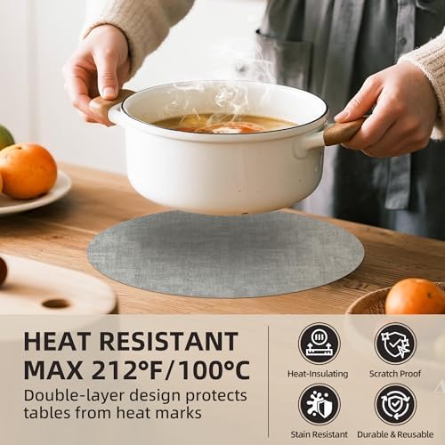 Placemats Set of 6, 15 Inch Round Faux Leather Place Mats