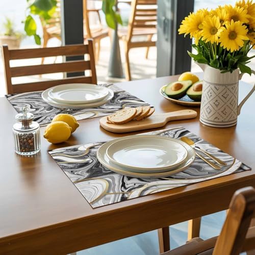 Abstract Gray Gold Marble Texture Placemats Set of 6 Washable Table