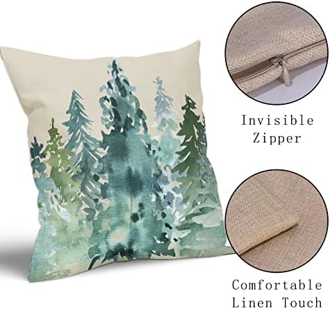 Watercolor Blue Green Tree Pillow Covers 22x22 Set of 2 Rustic Style