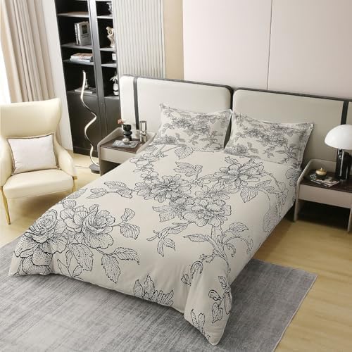 Feelyou Vintage Floral Pattern Duvet Cover 100% Cotton Queen Size Boys