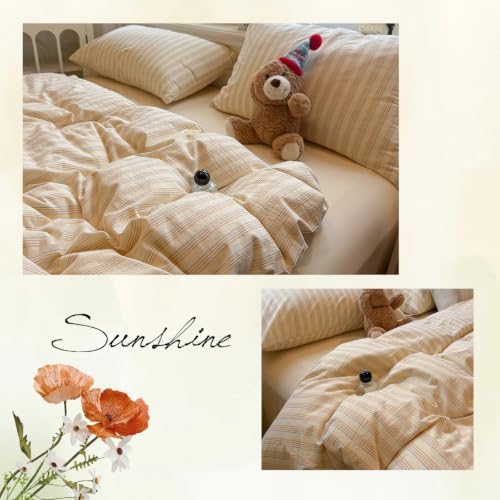 HighBuy Vintage Striped Duvet Cover Set Twin Size - 3 Piece Beige Tan