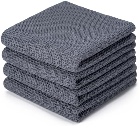 BOOMIBOO 4-Pack Dish Towels,100% Cotton Waffle Weave,13x28 in,Grey