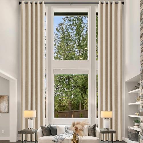 Fcosie Sand Beige Extra Long Linen Blended Curtains 108 Inches Long