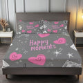 Fitted Sheet Set 3 Pieces Twin XL Size Simple Heart Camera White Gray