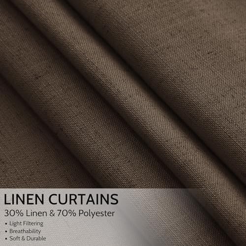 Chocolate Linen Curtains 72 Inch Long for Living Room Bedroom