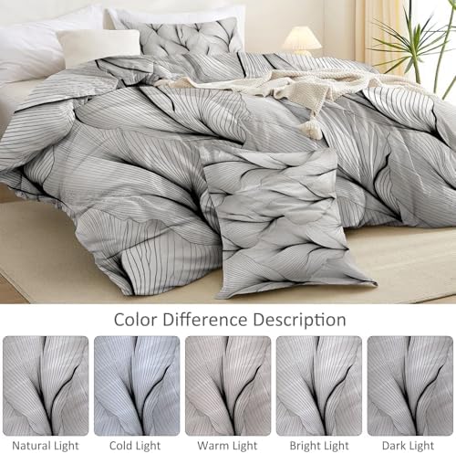 Soft Breathable Microfiber Grey Duvet Cover - Minimalist Modern Leaf