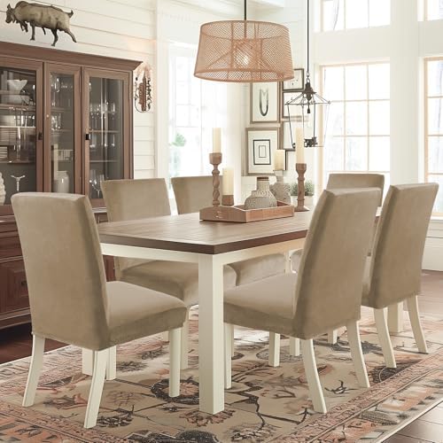 Velvet Dining Room Chair Covers Set of 6, Soft Thick, Camel