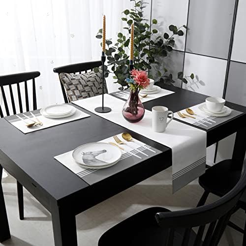 Farmhouse Table Mats Set of 4 With Table Runner 90 Inches Long, Cotton