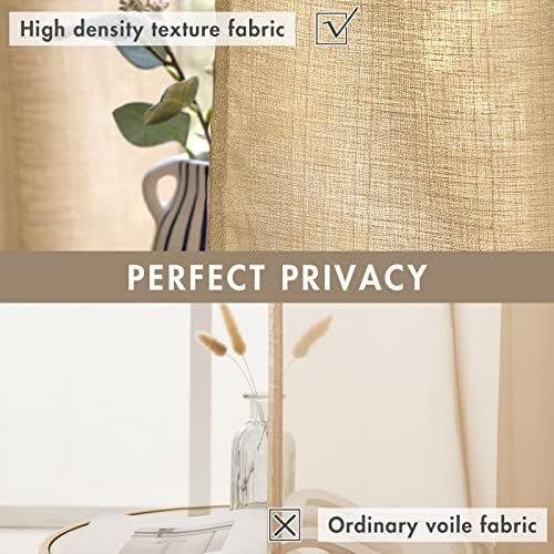 MIULEE Tan Brown Faux Linen Textured Semi Sheer Curtains 2 Panels Set