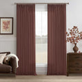 Chestnut Brown Thick Linen Pleated Light Filtering Curtains 96 Inch