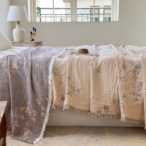 Simple&Opulence Cotton Muslin Blanket Queen 90"x90", Reversible