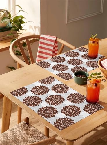 Placemats Set of 8, Brown Dahlia Woven Placemat, Linen Place Mats for