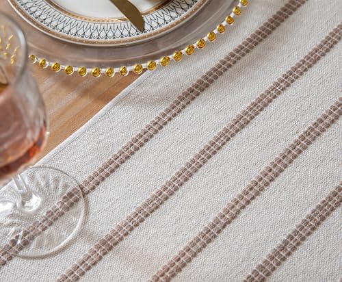 Caflife Boho Table Runner 60 Inchs Long Taupe and Beige, Cotton and