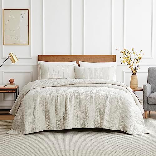 Beige Cotton Quilt California Cal King Size Bedding Sets with Pillow
