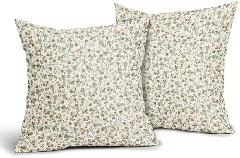 Kawani Spring Daisy Floral Pillow Covers 22X22 Inch Sage Green Brown