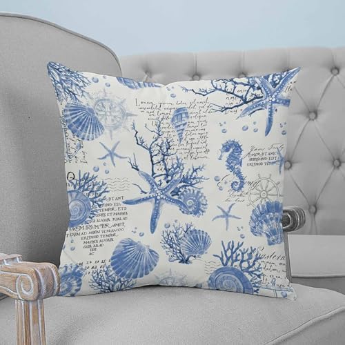 Blue Coastal Decorative Throw Pillow Cover Pack of 2, Coral Starfish