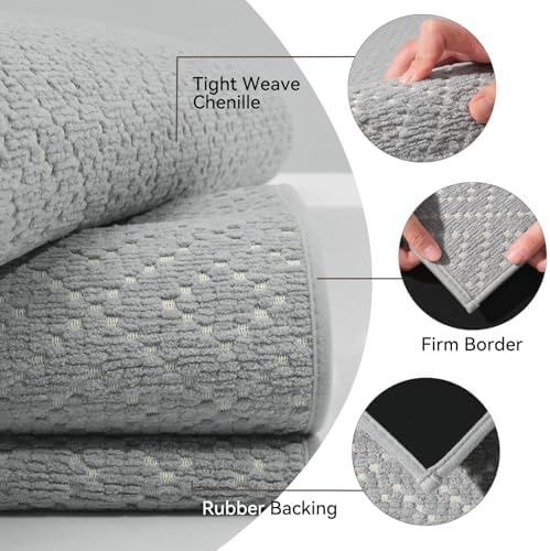 AMOAMI Thin Bath Mat, Super Absorbent Bath Mats for Bathroom, Quick