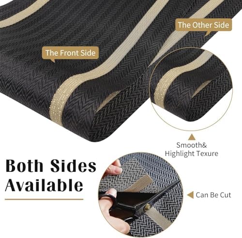 FAVE Woven Vinyl Table Runner 120x12 Inch Black with Gold Threads