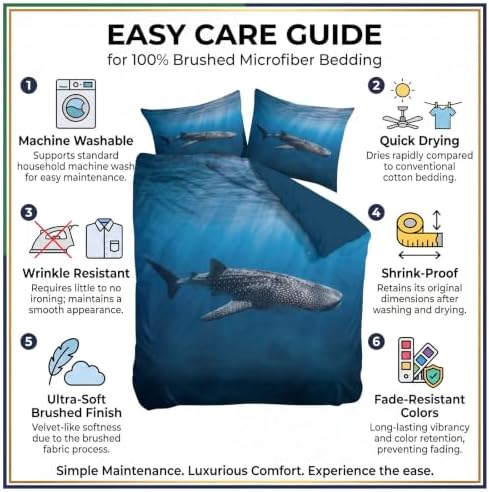 King Duvet Cover Set Soft Microfiber Animals Whale Shark