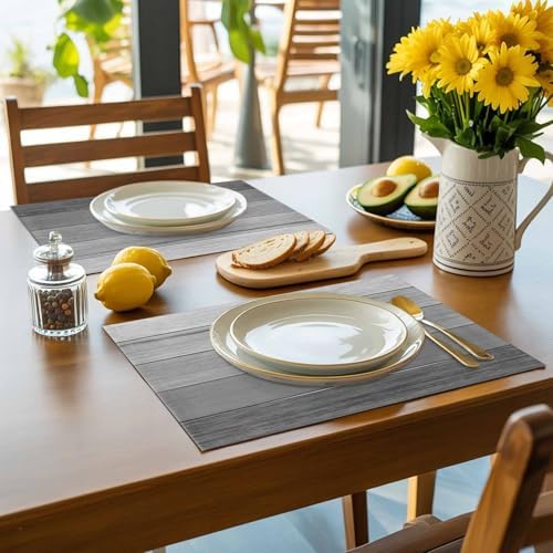 Placemats Set of 8, Country Gray Ombre Stripe Washable Table Mats for