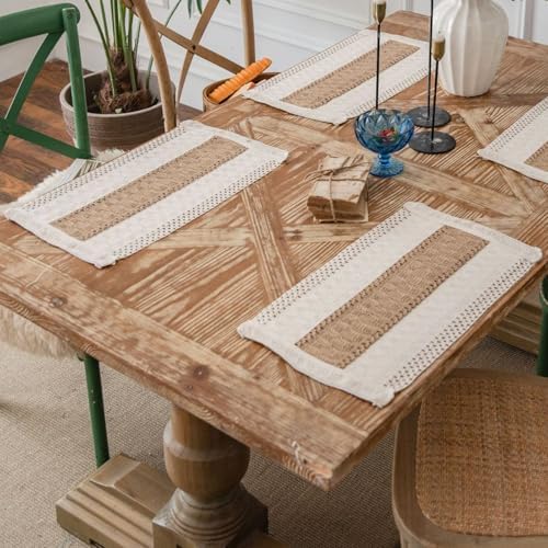 Hsvanyr Boho Placemats Set of 2 Macrame Cotton Linen Table Mats with