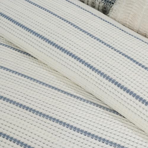 Levtex Home - Waffle Stripe Blue Duvet Set - King Duvet (106x94in) and