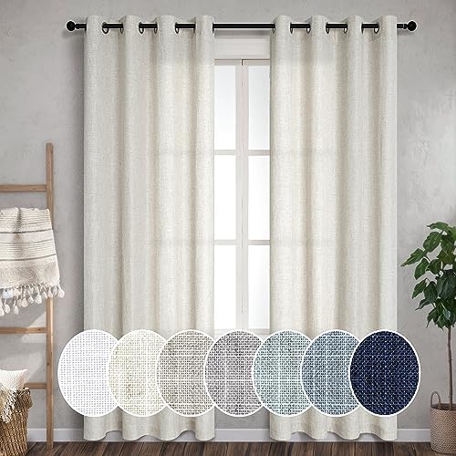 Pitalk Tall Curtains for Large Window Natural Flax Linen Polyester