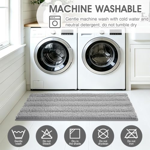 ACCUMTEK Striped Light Grey Bathroom Rug Set 3 Pieces Gray Ultra Soft