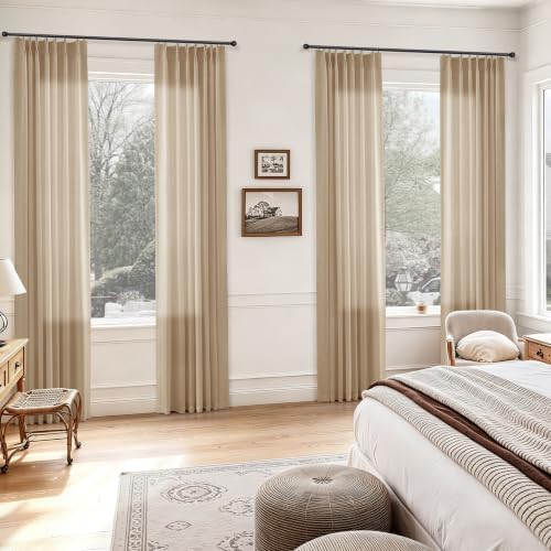 Aersas Linen Pinch Pleated Curtains 108 Inches Long 4 Panels Sand
