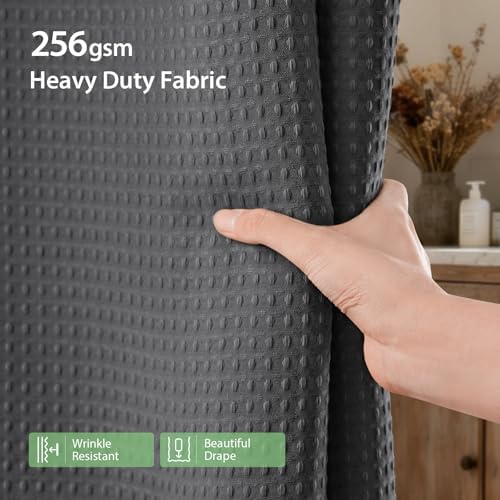 Dynamene Scalloped Shower Curtain, Waffle Fabric, 72x72, Charcoal Grey