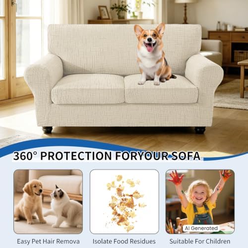 CYCMCAO 3 Piece Stretch Couch Covers for 2 Cushion Couch, Medium