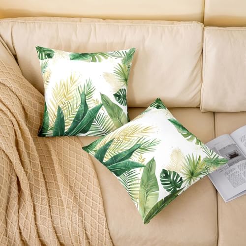 Feelyou Palm Leaf Throw Pillow Covers 22"x22" Set of 2 Tropical Leaves