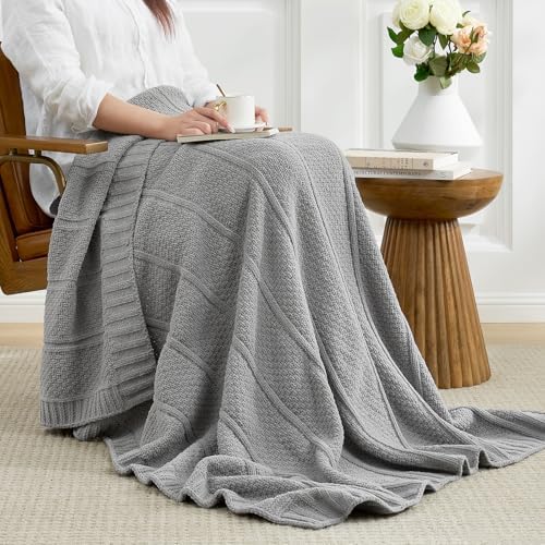 Amélie Home Chenille Knit Throw Blanket, Mist Gray 50"x60"