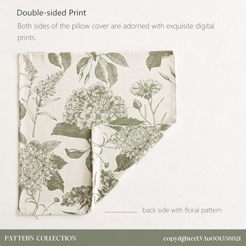 Foindtower Decorative Linen Floral Throw Pillow Cover 20×20 Inch,Sage
