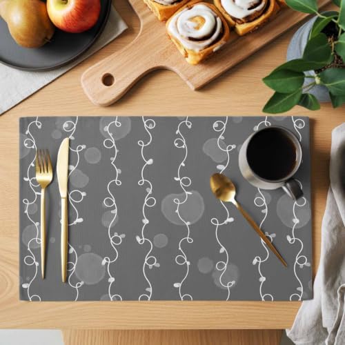 White Lines Placemats Set of 8, Cotton Linen Fabric Place Mats