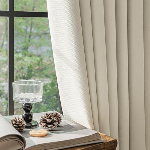 FMFUNCTEX 100% Blackout Beige Curtains 108 Inches for Bedroom, 2