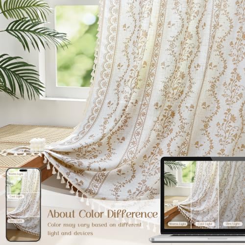 Yinhua Boho Curtains for Living Room 63 Inch Length Vintage Linen