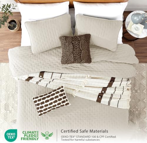 ROARINGWILD Beige King Size Quilt Bedding Set with 2 Pillow Shams