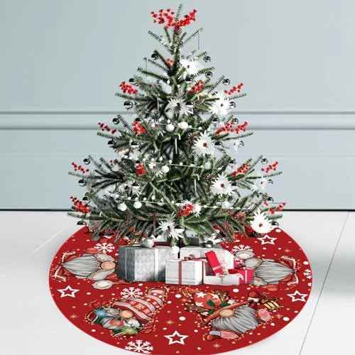 GAGEC 18 Inch Red Glitter Gnome Christmas Tree Skirt