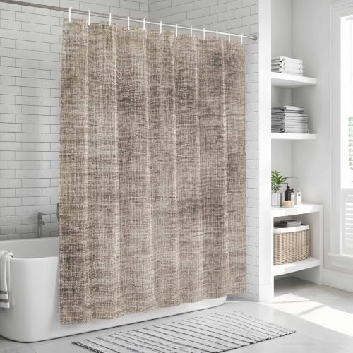 Vintage Beige Linen Texture Shower Curtain Set with Hooks, Minimalist