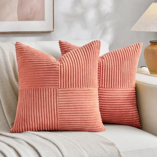 Fancy Homi 2 Packs Coral Decorative Throw Pillow Covers 20x20 Inch for