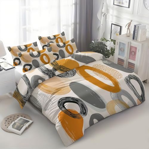 Abstract Geometric Neutral Color Circles Duvet Cover Set King 3 Pieces