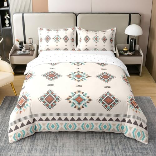 jejeloiu Bohemian Pattern Duvet Cover 100% Cotton Queen Size Geometric