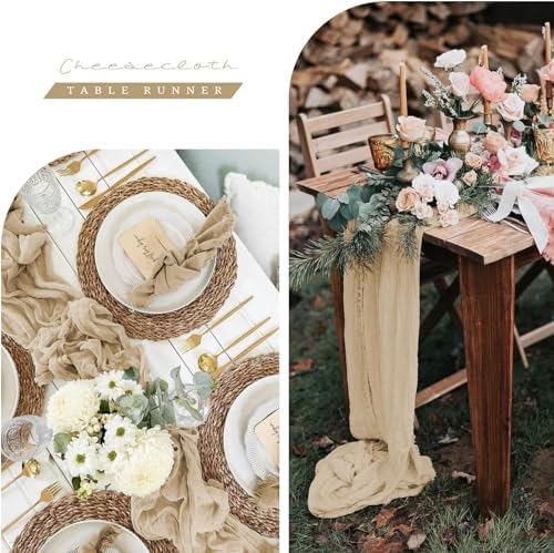 Pesonlook 12 Pack Light Brown Cheesecloth Table Runner Long, 21.5×120