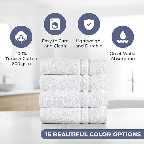 Hawmam Linen Hand Towels for Bathroom, Turkish Cotton, 4 Pack, White