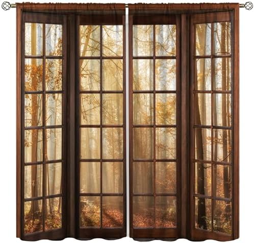 Landscape Blackout Curtains, Fall Misty Forest Nature 3D Landscape