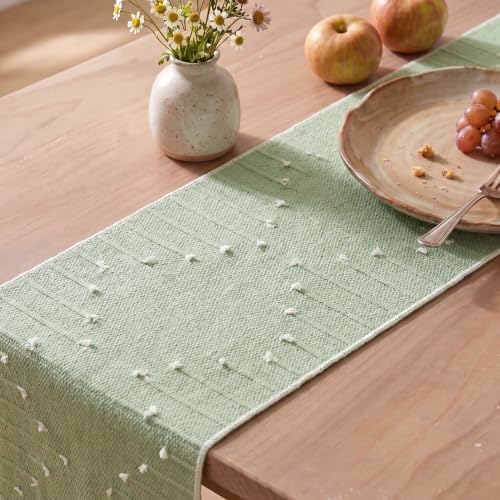 Artoid Mode Sage Green Farmhouse Rustic Cotton Woven Table Runner