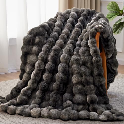 Anysay Faux Fur Throw Blanket, 1000GSM Fluffy Soft Bubble Blanket