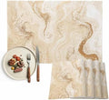 Placemats Set of 6, Beige Marble Cotton Linen Place Mats, Chic Neutral