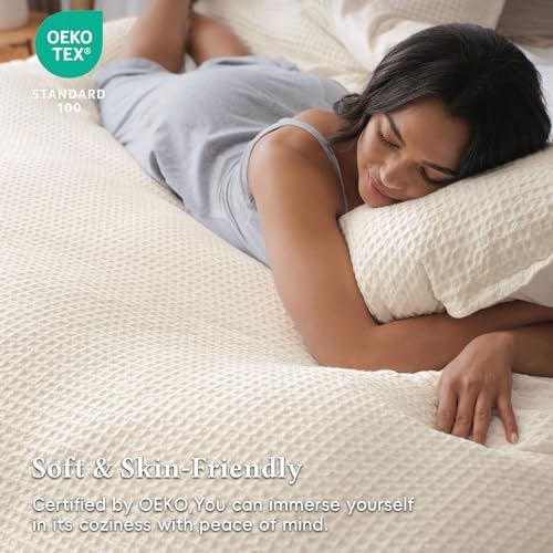 David's Home Textured Waffle Weave Duvet Cover Set, Twin, Cannoli
